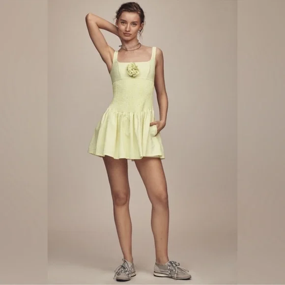 NWT! Maeve by Anthropologie Smocked Rosette Drop-Waist Mini Dress